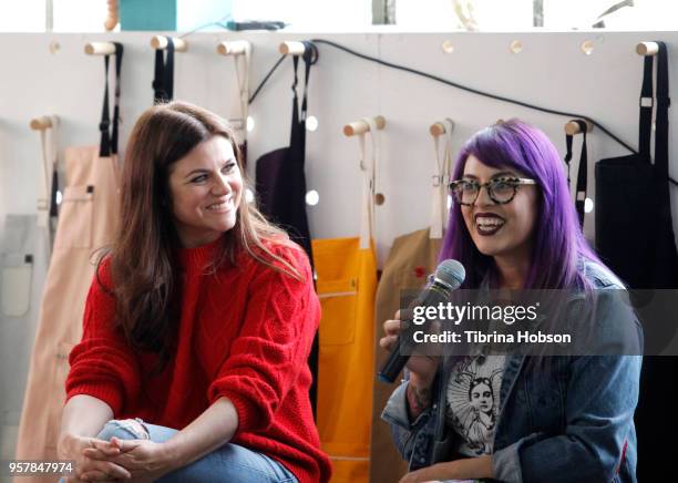 Tiffani Thiessen and Claudette Zepeda-Wilkins attend Forces In Food: An Interactive Culinary Conversation with Ellen Bennett at Hedley & Bennett...