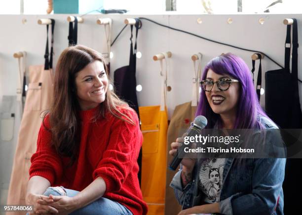 Tiffani Thiessen and Claudette Zepeda-Wilkins attend Forces In Food: An Interactive Culinary Conversation with Ellen Bennett at Hedley & Bennett...