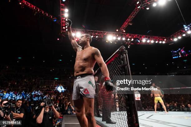 Vitor Belfort of Brazil enters the arena prior to his middleweightÊbout against Lyoto Machida of Brazil during the UFC 224 event at Jeunesse Arena on...