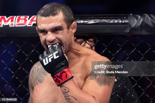 Vitor Belfort of Brazil enters the arena prior to his middleweightÊbout against Lyoto Machida of Brazil during the UFC 224 event at Jeunesse Arena on...