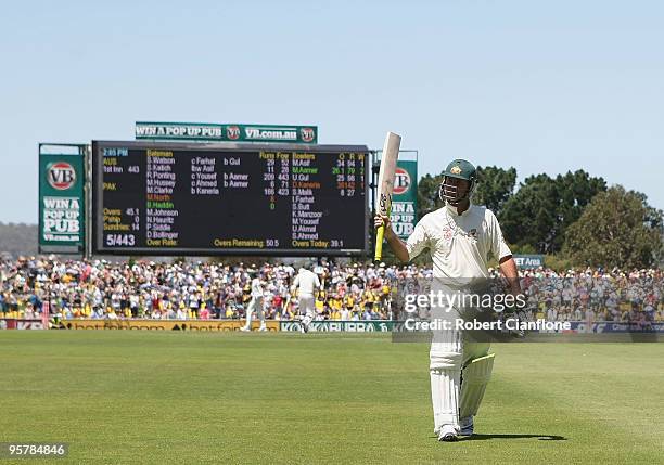 Ricky Ponting of Australia walks from the field after he was dismissed for 209 runs during day two of the Third Test match between Australia and...