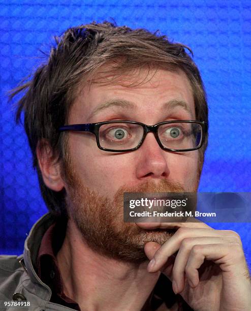 Stephen Merchant of "The Ricky Gervais Show" speaks during the HBO portion of the 2010 Television Critics Association Press Tour at the Langham Hotel...