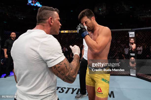 Lyoto Machida of Brazil celebrates victory over Vitor Belfort of Brazil in their middleweight bout during the UFC 224 event at Jeunesse Arena on May...