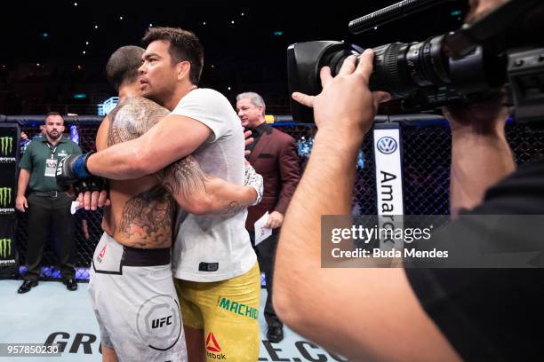 Lyoto Machida of Brazil celebrates victory over Vitor Belfort of Brazil in their middleweight bout during the UFC 224 event at Jeunesse Arena on May...