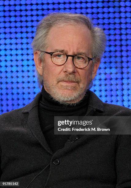 Executive producer Steven Spielberg of "The Pacific" speaks during the HBO portion of the 2010 Television Critics Association Press Tour at the...