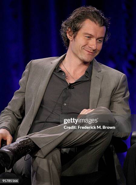 Actor James Badge Dale of "The Pacific" speaks during the HBO portion of the 2010 Television Critics Association Press Tour at the Langham Hotel on...