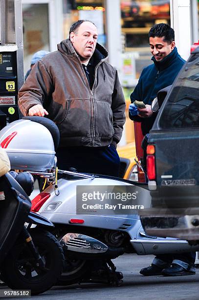 Actor James Gandolfini refuels his scooter on January 14, 2010 in New York City.