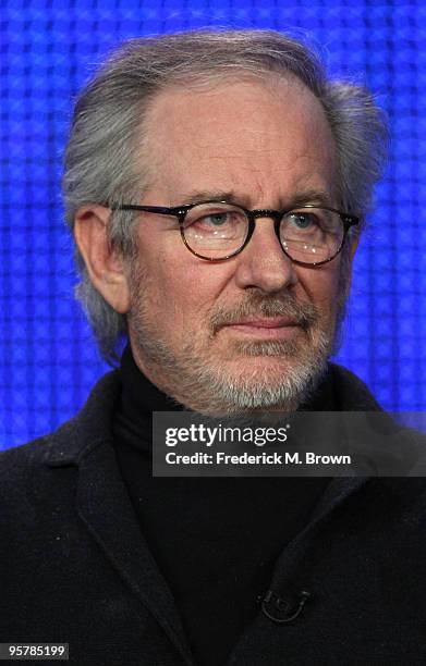 Executive producer Steven Spielberg of "The Pacific" speaks during the HBO portion of the 2010 Television Critics Association Press Tour at the...