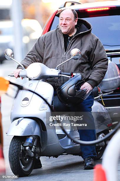 Actor James Gandolfini refuels his scooter on January 14, 2010 in New York City.