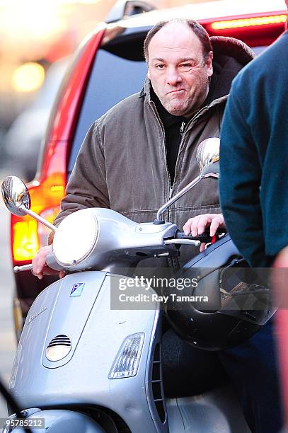 Actor James Gandolfini refuels his scooter on January 14, 2010 in New York City.