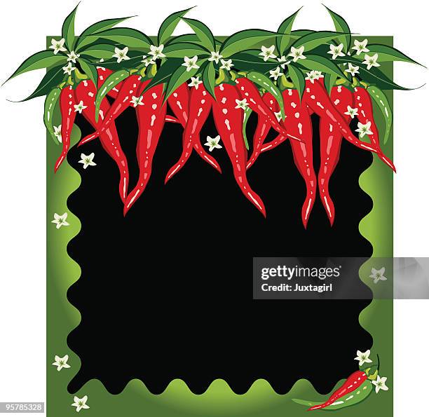 wavy frame with chili pepper lined top - tex mex stock illustrations