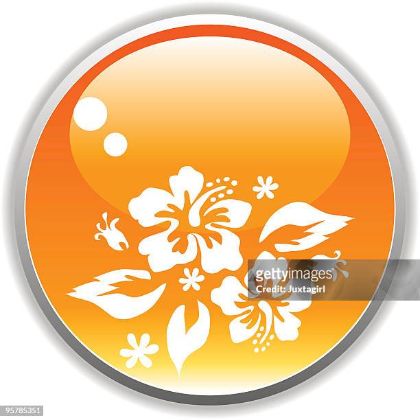 orange hibiscus button - drop shadow stock illustrations