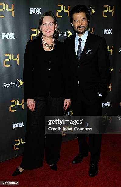 Actors Cherry Jones and Anil Kapoor attend the season premiere for the eighth season of the television series "24" at Jack H. Skirball Center for the...