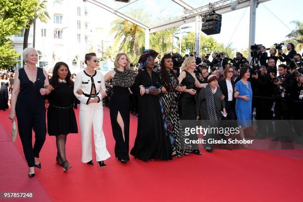 Haifaa al-Mansour, Kirsten Stewart, Lea Seydoux, Khadja Nin, Ava DuVernay, Cate Blanchett, Agnes Varda and guests walk the red carpet in protest of...
