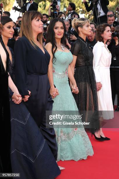 Patty Jenkins and Salma Hayek attend the screening of "Girls Of The Sun " during the 71st annual Cannes Film Festival at Palais des Festivals on May...