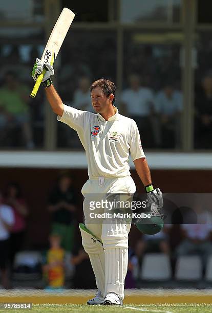 Ricky Ponting of Australia celebrates scoring his double century during day two of the Third Test match between Australia and Pakistan at Bellerive...