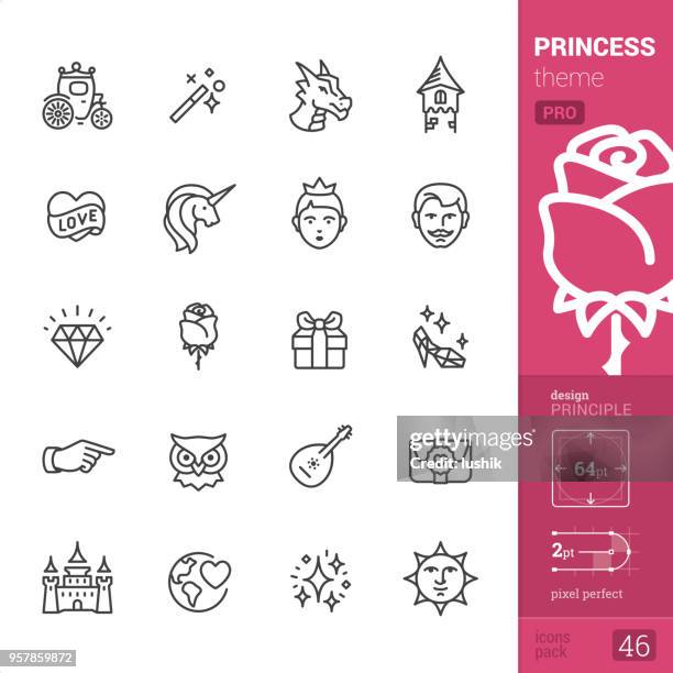 illustrations, cliparts, dessins animés et icônes de princess - contour icônes - pro set - princesse