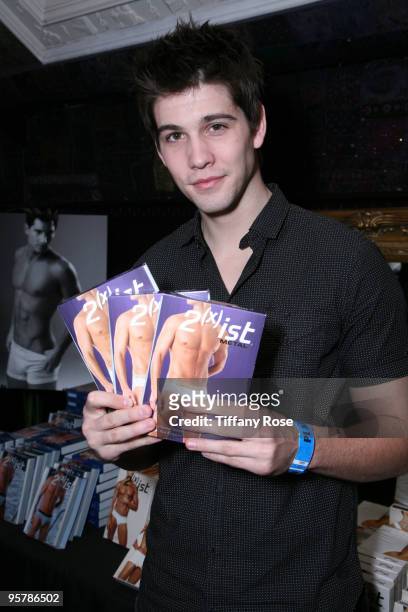 Actor Casey Deidrick poses with 2ist mens underwear at the Hollywood Helping Haiti Golden Globes Celebrity & Charity Lounge at House of Blues Sunset...