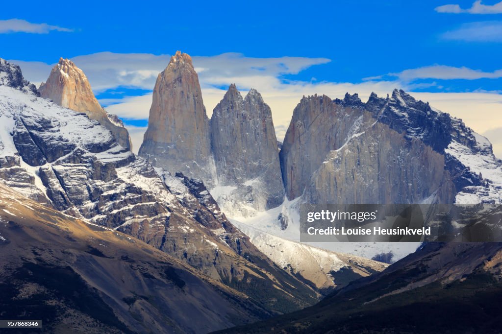 Closeup of the peaks of Las Torres, Patagonia, Chile