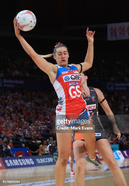 Sophie Garbin of the Swifts catches the ball during the round three Super Netball match between the NSW Swifts and Giants Netball at Qudos Bank Arena...