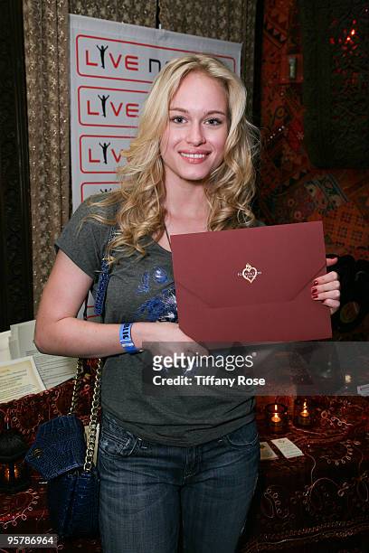 Actress Leven Rambin poses with Live Nation at the Hollywood Helping Haiti? Golden Globes Celebrity & Charity Lounge - Day 1 at House of Blues Sunset...