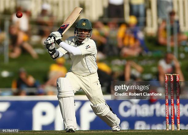 Salman Butt of Pakistan bats during day two of the Third Test match between Australia and Pakistan at Bellerive Oval on January 15, 2010 in Hobart,...