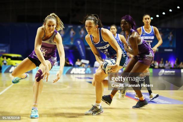 Olivia Coughlan of the Northern Stars competes with Bailey Mes of the Mystics for the ball during the round two ANZ Premiership match between the...