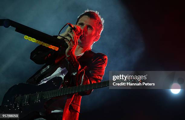 Matthew Bellamy of Muse performs on stage during the 2010 Big Day Out Auckland at Mt Smart Stadium on January 15, 2010 in Auckland, New Zealand.