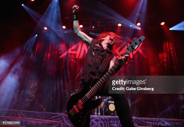 Bassist Frank Bello of Anthrax performs at Brooklyn Bowl Las Vegas on May 12, 2018 in Las Vegas, Nevada.