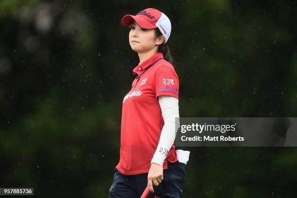 Erika Kikuchi of Japan looks dejected on the 17th green during the final round of the Hoken No Madoguchi Ladies at the Fukuoka Country Club on May...