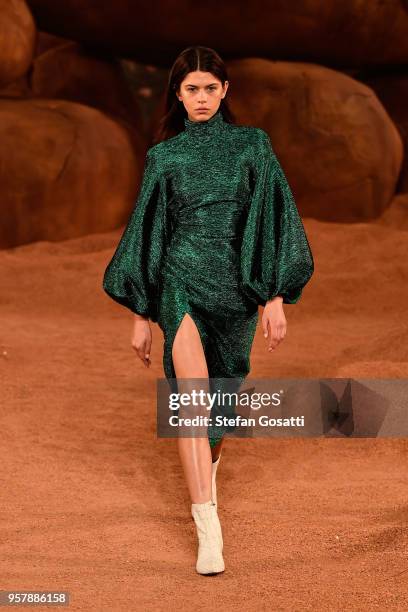 Model Georgia Fowler walks the runway during the Mercedes-Benz Presents Camilla And Marc show at Mercedes-Benz Fashion Week Resort 19 Collections at...