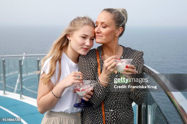 Janine Kunze and her daughter Lili Mari Budach during the naming ceremony of the cruise ship 'Mein Schiff 1' on May 12, 2018 in Hamburg, Germany.