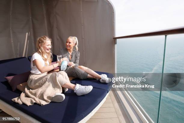 Janine Kunze and her daughter Lili Mari Budach during the naming ceremony of the cruise ship 'Mein Schiff 1' on May 12, 2018 in Hamburg, Germany.