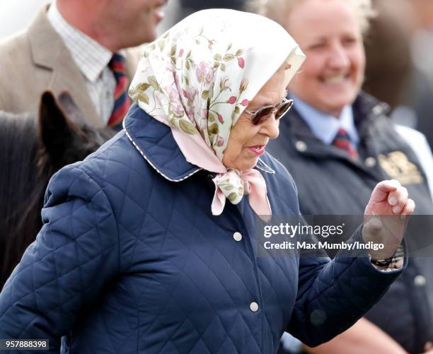 Queen Elizabeth II attends day 3 of the Royal Windsor Horse Show in Home Park on May 11, 2018 in Windsor, England. This year marks the 75th...