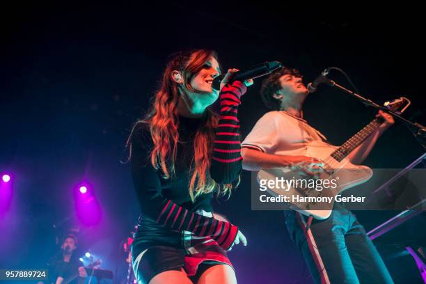 Sydney Sierota and Noah Sierota of the band Echosmith perform at The Fonda Theatre on May 12, 2018 in Los Angeles, California.