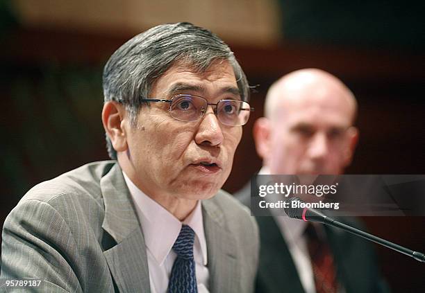 Haruhiko Kuroda, president of Asian Development Bank , speaks at the ADB Regional Forum in Manila, the Philippines, on Friday, Jan. 15, 2010. The ADB...