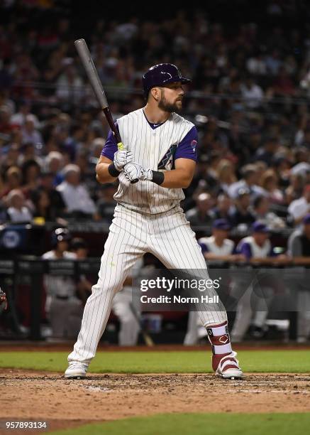 Steven Souza Jr of the Arizona Diamondbacks gets ready in the batters box against the Washington Nationals at Chase Field on May 10, 2018 in Phoenix,...