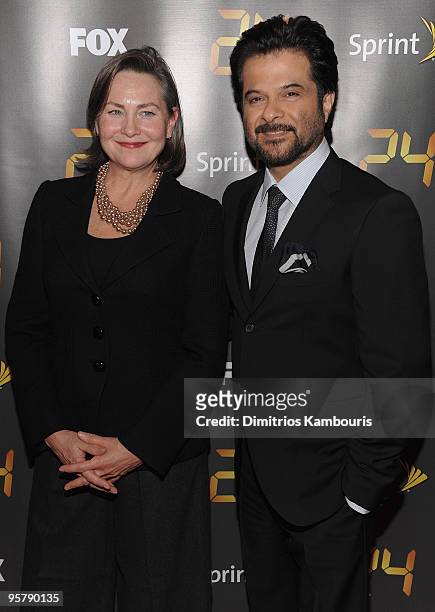 Cherry Jones and Anil Kapoor attend the "24" Season 8 premiere at Jack H. Skirball Center for the Performing Arts on January 14, 2010 in New York,...