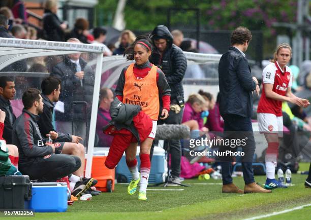 Alex Scott of Arsenal coming on for her last home game during Women's Super League 1 match between Arsenal against Manchester City Ladies at Meadow...
