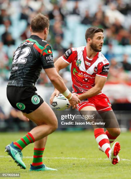 Ben Hunt of the Dragons looks to pass during the round 10 NRL match between the South Sydney Rabbitohs and the St George Illawarra Dragons at ANZ...