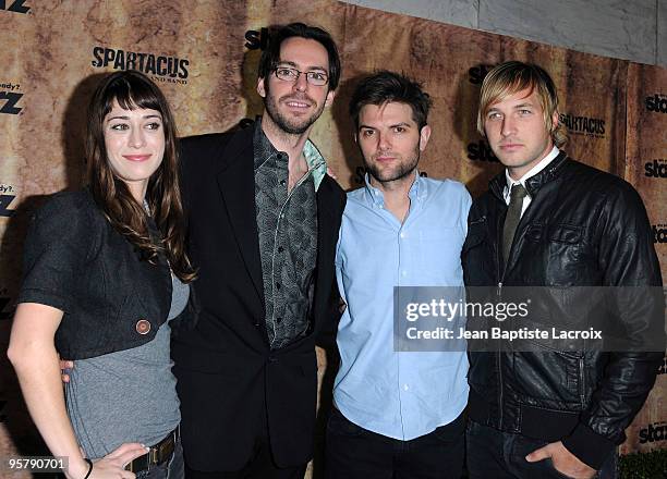 Lizzy Caplan, Martin Starr, Adam Scott and Ryan Hansen arrive at the Starz original TV series 'Spartacus: Blood and Sand' at Billy Wilder Theater on...