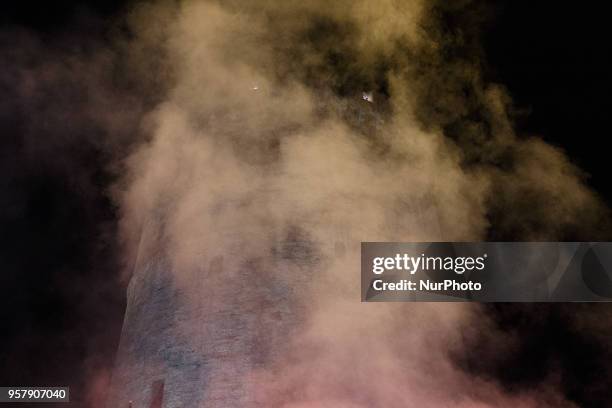 Paok fans celebration the win of the Final Cuo 2018 in Football against AEK Athens, at the White Tower of Thessaloniki, Greece on May 12, 2018....