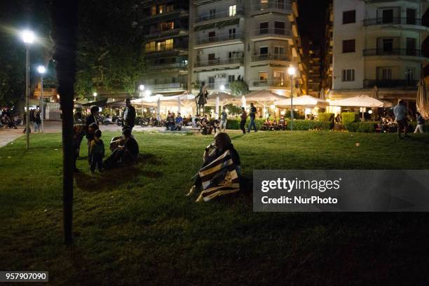 Paok fans celebration the win of the Final Cuo 2018 in Football against AEK Athens, at the White Tower of Thessaloniki, Greece on May 12, 2018....