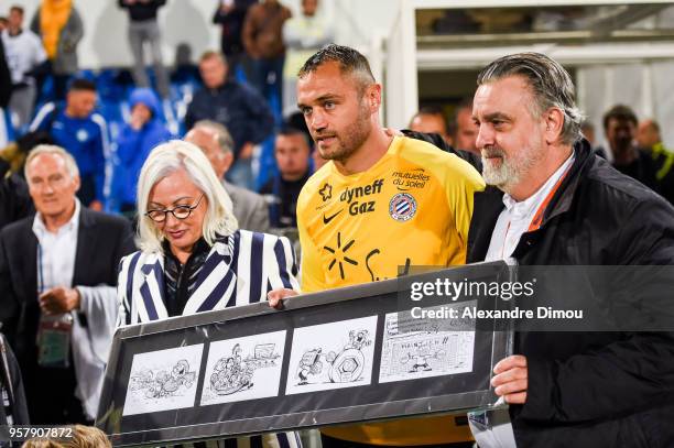 Colette Nicollin and Laurent Pionnier and Laurent Nicollin President of Montpellier during the Ligue 1 match between Montpellier Herault SC and...