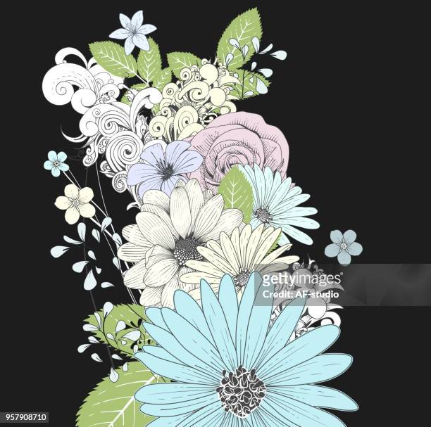 floral handrawn hintergrund - af studio stock-grafiken, -clipart, -cartoons und -symbole