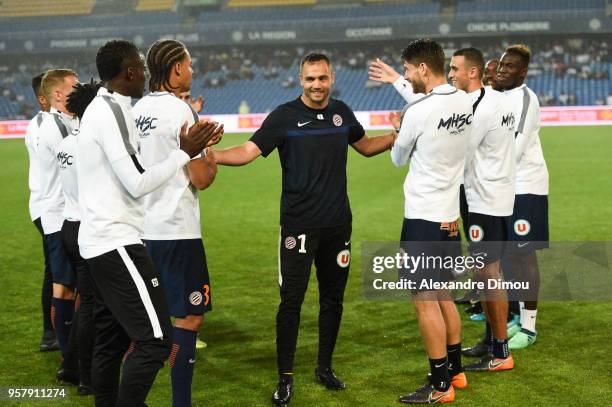 Laurent Pionnier of Montpellier celebrates his last match during the Ligue 1 match between Montpellier Herault SC and Troyes AC at Stade de la Mosson...