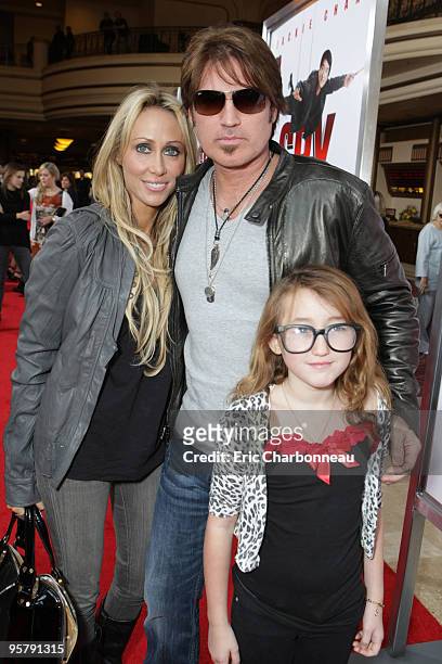 Tish Cyrus, Billy Ray Cyrus and Noah Cyrus at the World Premiere of Lionsgate "The Spy Next Door" on January 09, 2010 at The Gorve in Los Angeles,...