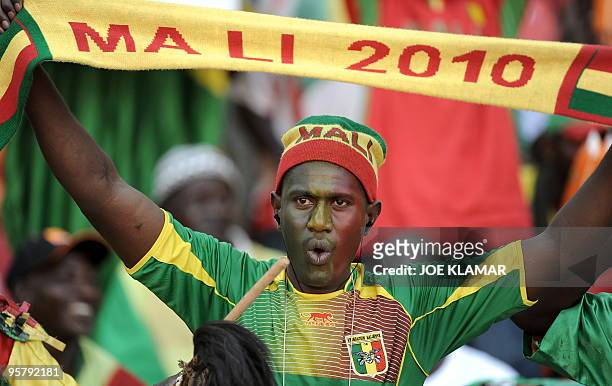 Mali fan waves a flag during 2nd round qualifing match of African Cup of Nations football championships CAN2010 between Algeria and Mali at November...