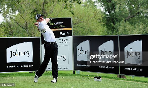 David Lynn of England plays his tee shot on the 14th hole during the second round of the Joburg Open at Royal Johannesburg and Kensington Golf Club...