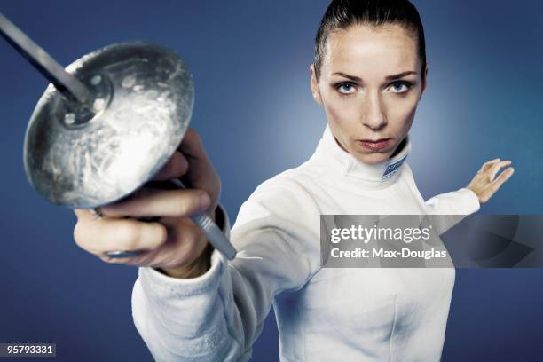 Italian fencer Valentina Vezzali poses for a portrait in shoot in Milan on November 26, 2007.